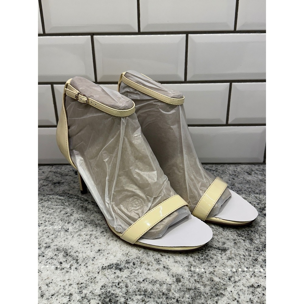Sam Edelman Women's 11 Patti Ivory Patent Leather Ankle Strap Stiletto Sandals‎